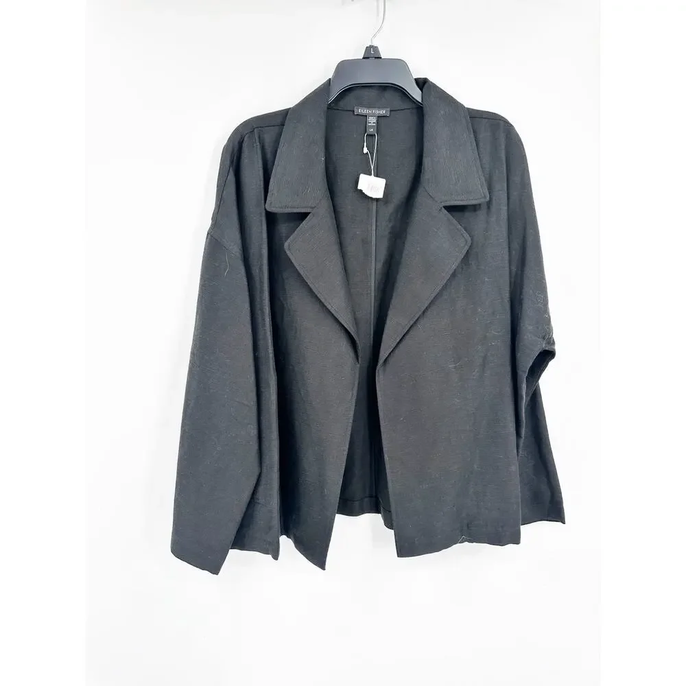 Eileen Fisher Tencel and Linen Slub Blend Black Blazer Jacket Size Large‎ NWT